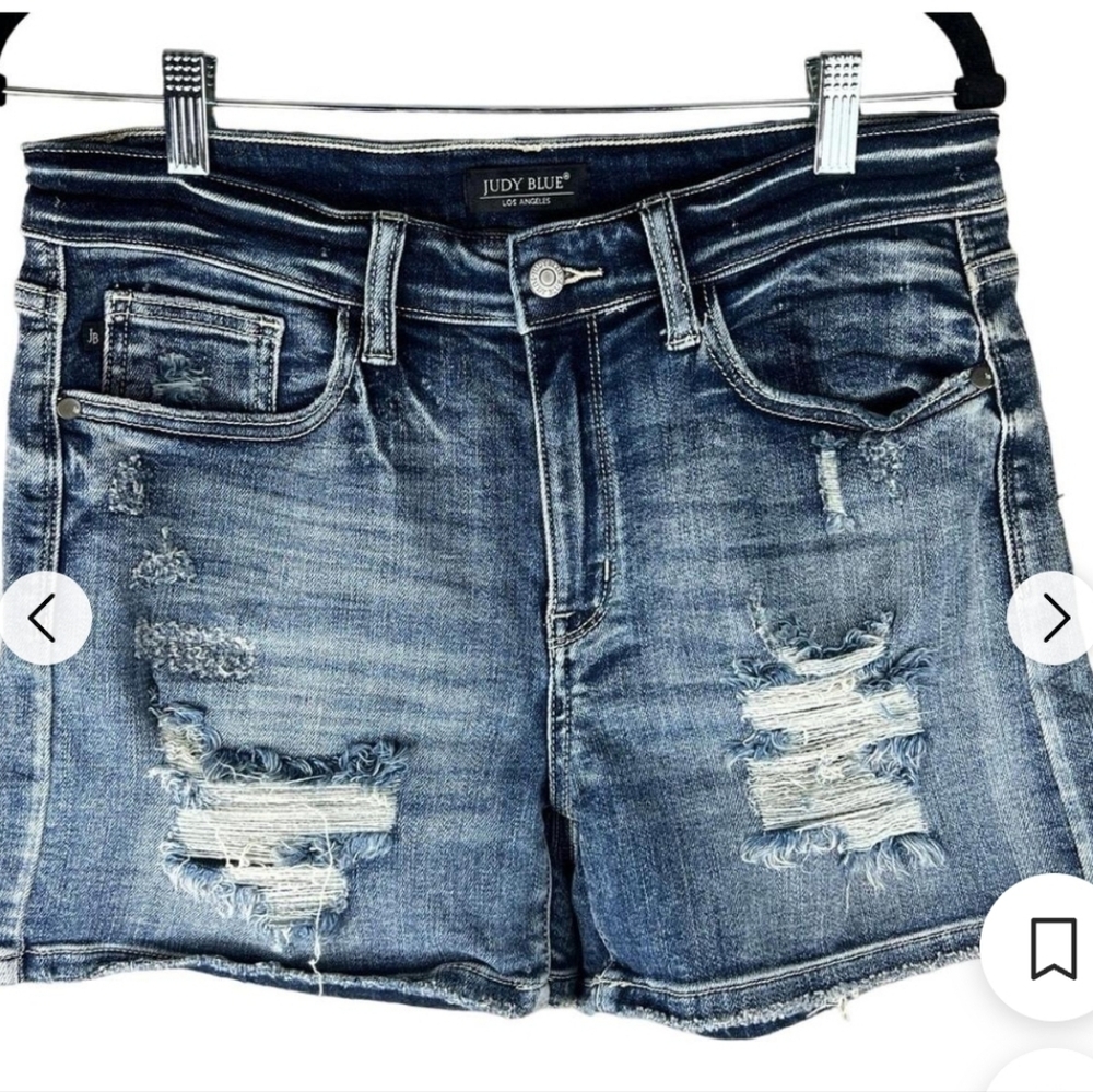 Judy Blue Mid Rise Denim Jean Shorts Distressed JB15208
